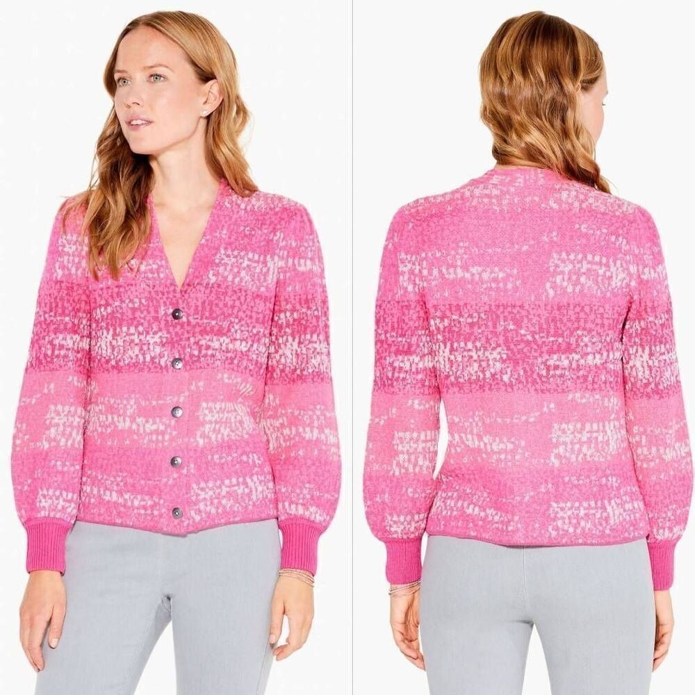 Nic+Zoe Sweater Women's XL Pink Knit‎ Button Front Confetti Cardigan Stretch